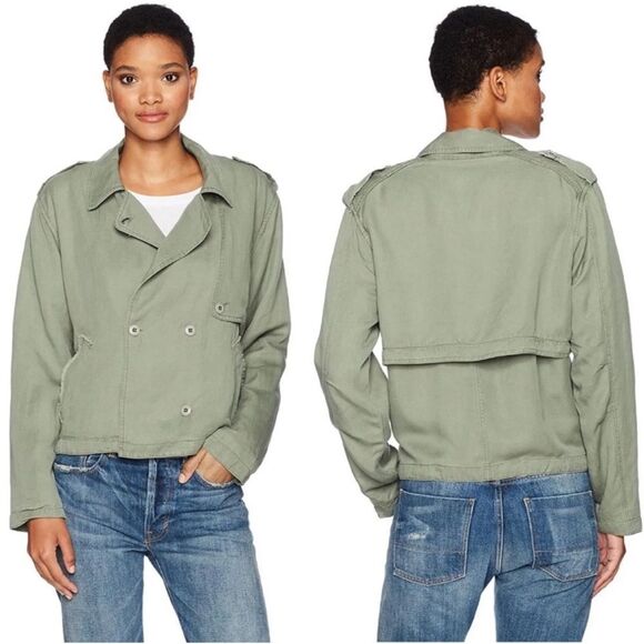 Rails Barclay Sage Green Linen Blend Double-Breasted Military Modern Jacket - Picture 5 of 16